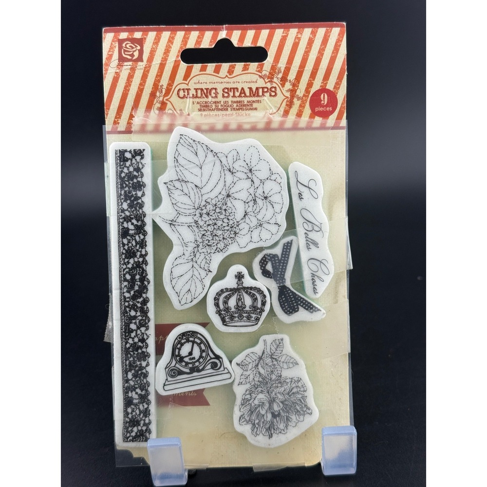 Prima Marketing Les Belles Choses Cling Stamps 9 PcVintage Floral Crown 555160